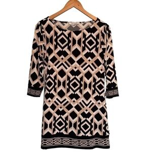 White House Black Market Geometric Print 3/4 Sleeve Dress Size M